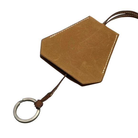 Auth HERMES - Light Brown Leather Square C Necklace - Picture 1 of 5